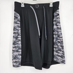 Hylete Shorts Mens Large Black Digital Camo‎ Above Knee Athletic Elastic Waist